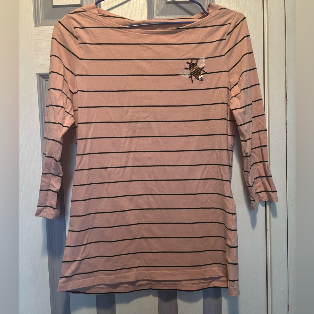 Striped Bee Embroidered Women's Top